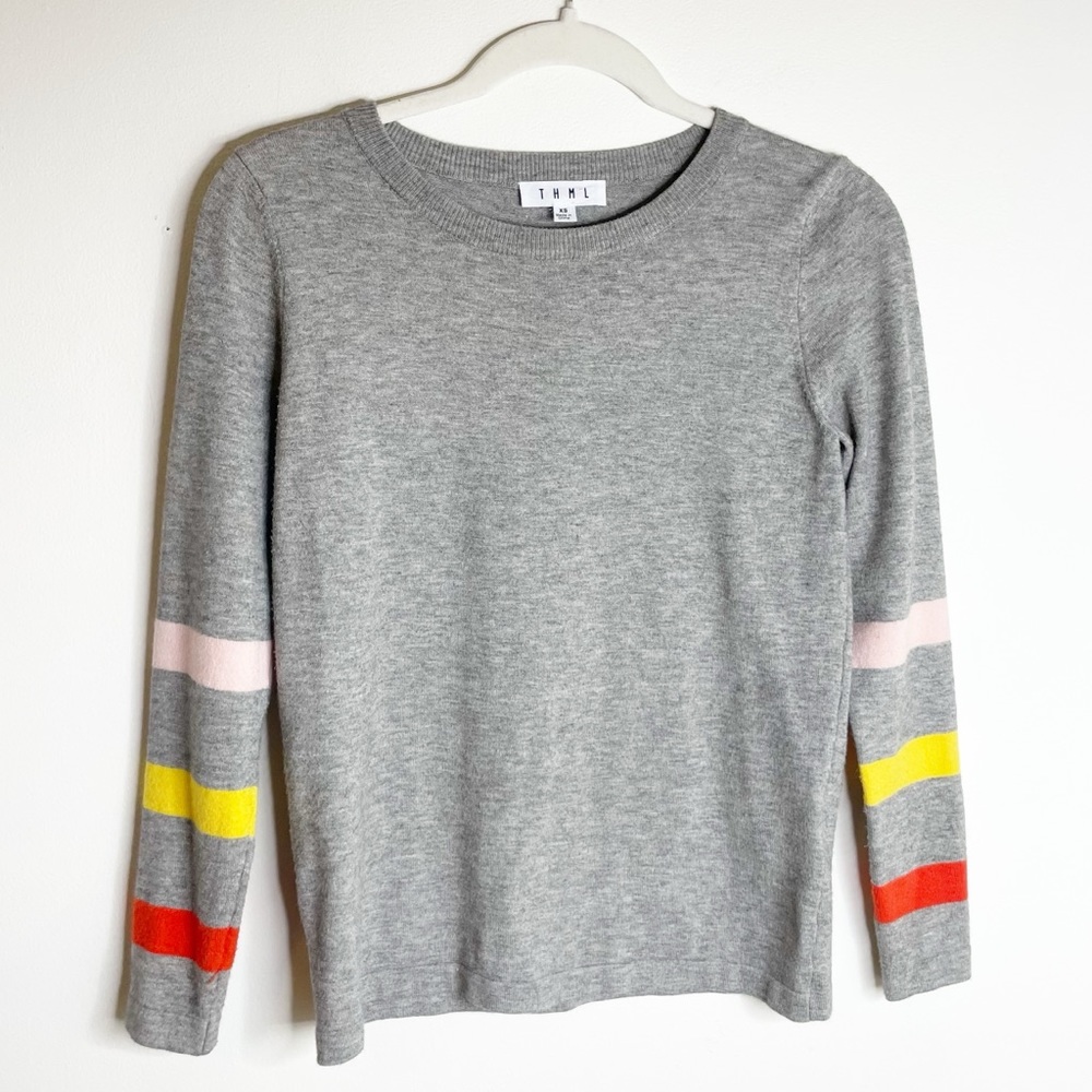 Thml Grey Sweater With Multi Color Stripes - image 2